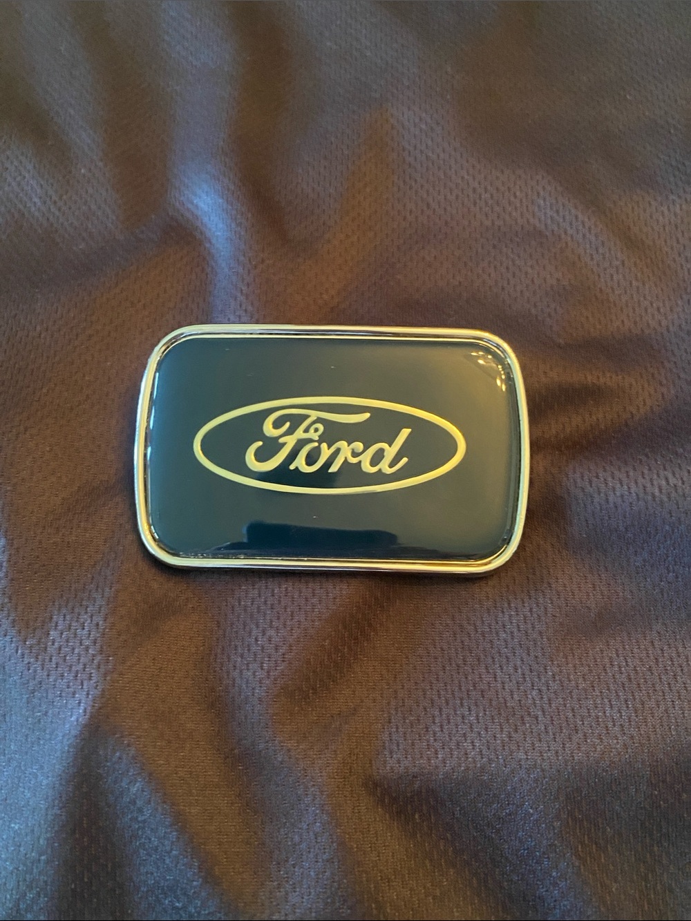 Ford Emblem on Dark Blue Rectangular Belt Buckle